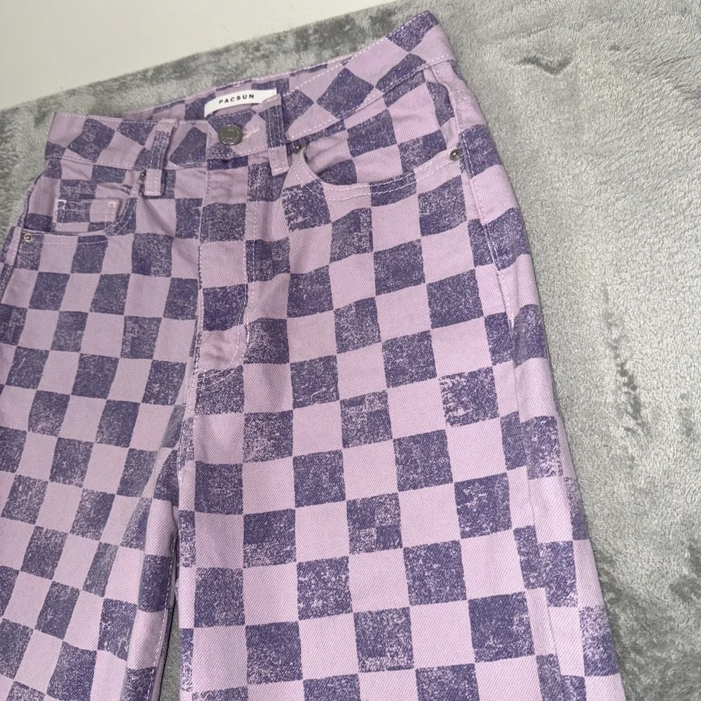 Pacsun Jeans Womens 24 Pink Purple Checkered Denim‎ Pants 90s Boyfriend Jeans